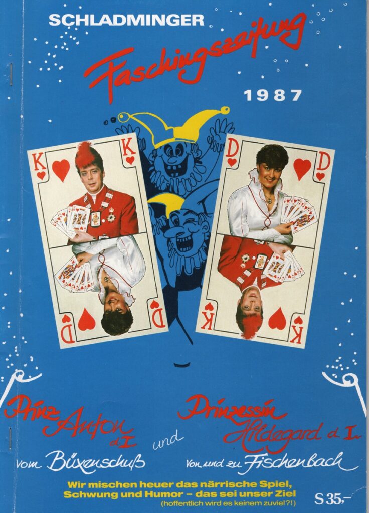 Titelbild Faschingszeitung 1987 Prinzenpaar Anton und Hildegard Fischbacher