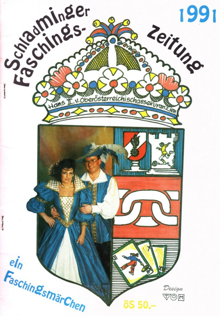 Titelbild Faschingszeitung 1991, Prinzenpaar Hans und Maria Stocker